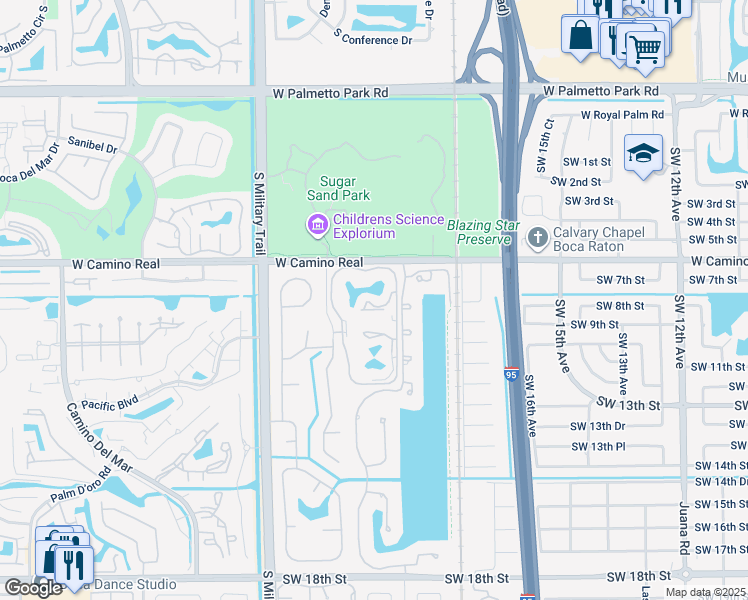 map of restaurants, bars, coffee shops, grocery stores, and more near 878 Southwest 9th Street Circle in Boca Raton