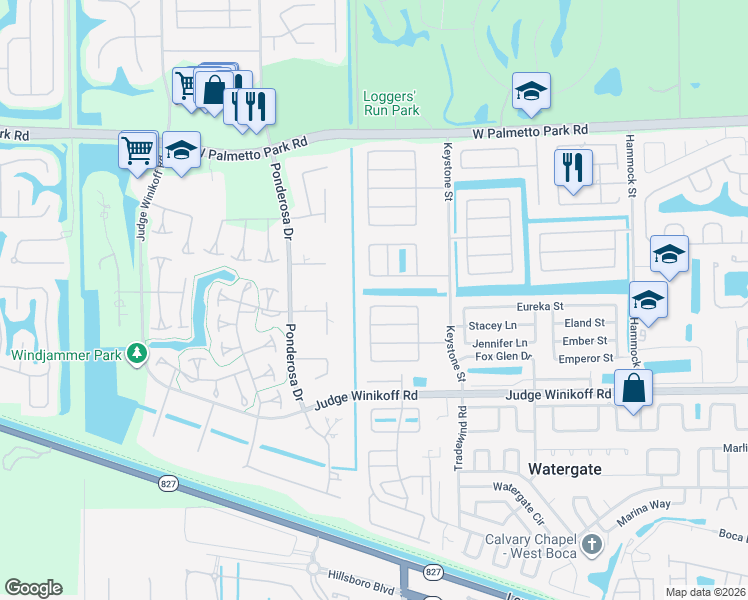 map of restaurants, bars, coffee shops, grocery stores, and more near 22488 Labrador Street in Boca Raton