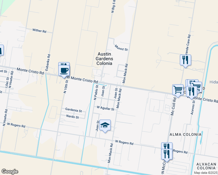 map of restaurants, bars, coffee shops, grocery stores, and more near 3804 West Monte Cristo Road in Edinburg