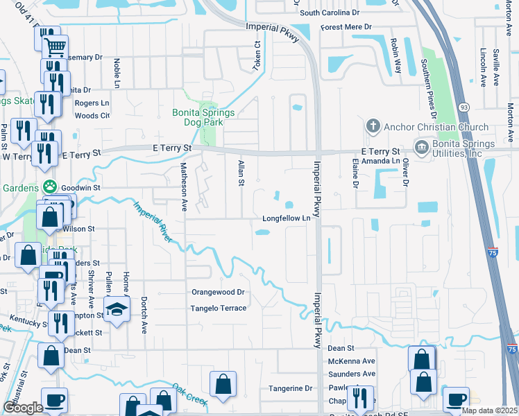 map of restaurants, bars, coffee shops, grocery stores, and more near 11301 Longfellow Lane in Bonita Springs