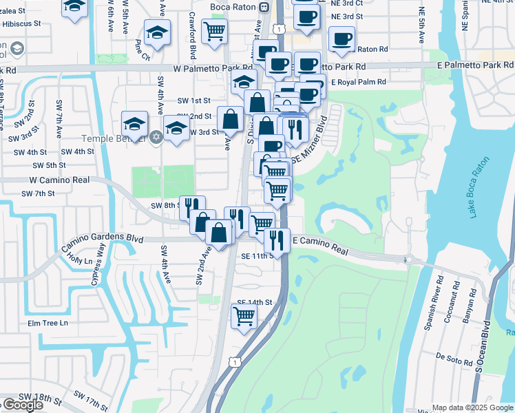 map of restaurants, bars, coffee shops, grocery stores, and more near 750 South Dixie Highway in Boca Raton