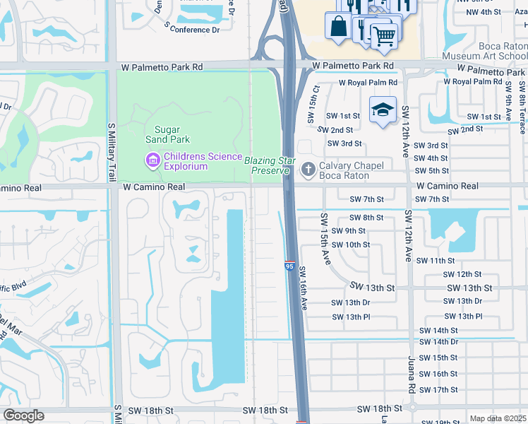 map of restaurants, bars, coffee shops, grocery stores, and more near 663 Southwest 17th Court in Boca Raton