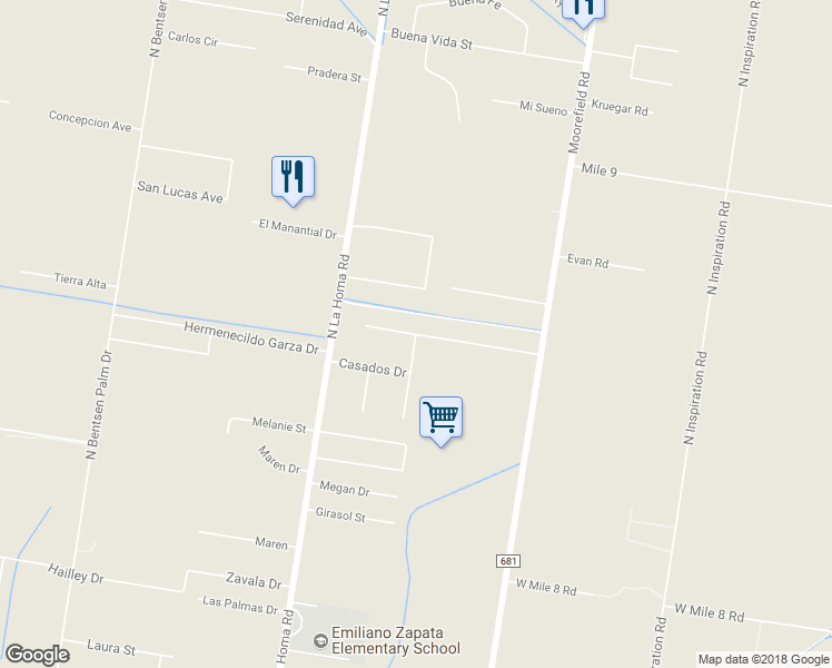 map of restaurants, bars, coffee shops, grocery stores, and more near 16408 Enamorados Drive in Mission