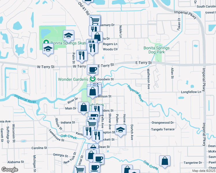 map of restaurants, bars, coffee shops, grocery stores, and more near 27210 Shriver Avenue in Bonita Springs