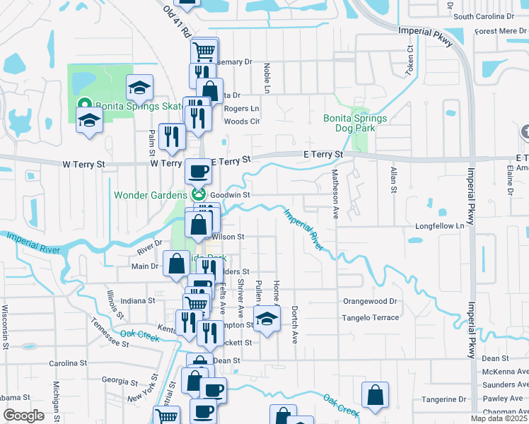 map of restaurants, bars, coffee shops, grocery stores, and more near 10770 Goodwin Street in Bonita Springs