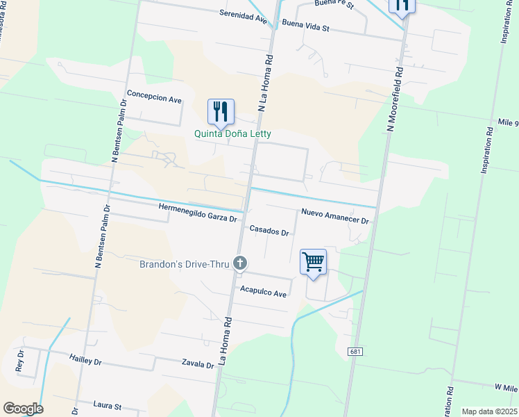 map of restaurants, bars, coffee shops, grocery stores, and more near 2808 Enamorados Drive in Mission