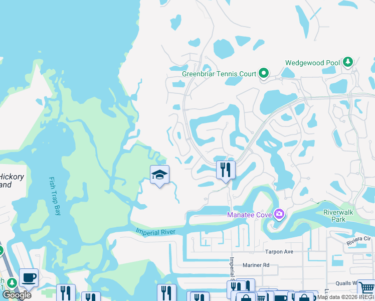 map of restaurants, bars, coffee shops, grocery stores, and more near 27177 Shell Ridge Circle in Bonita Springs