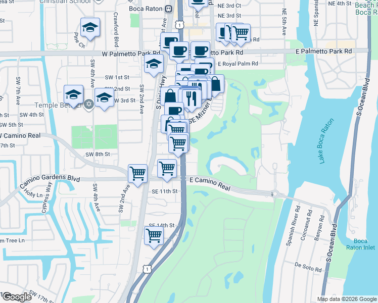 map of restaurants, bars, coffee shops, grocery stores, and more near 700 South Federal Highway in Boca Raton