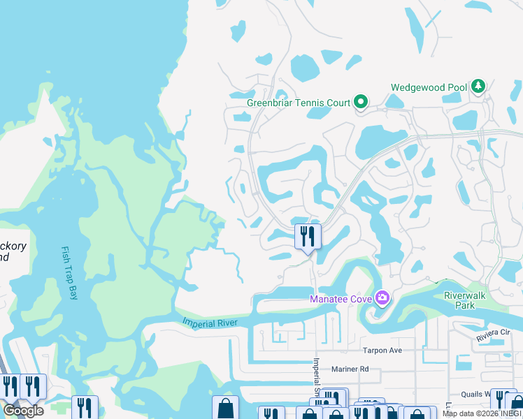 map of restaurants, bars, coffee shops, grocery stores, and more near 27177 Shell Ridge Circle in Bonita Springs