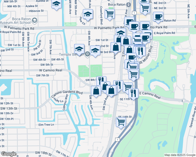 map of restaurants, bars, coffee shops, grocery stores, and more near 331 Southwest 8th Street in Boca Raton