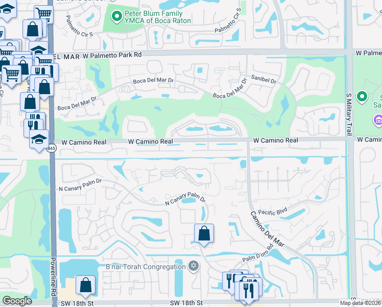 map of restaurants, bars, coffee shops, grocery stores, and more near 6264 Petaluma Drive in Boca Raton