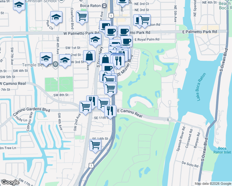 map of restaurants, bars, coffee shops, grocery stores, and more near 798 South Federal Highway in Boca Raton