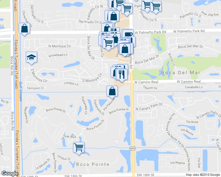 map of restaurants, bars, coffee shops, grocery stores, and more near 7204 Carmel Court in Boca Raton