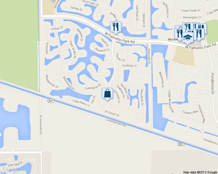 map of restaurants, bars, coffee shops, grocery stores, and more near 22388 Sea Bass Drive in Boca Raton