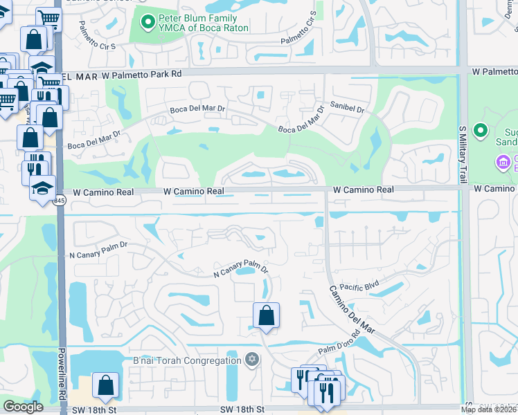map of restaurants, bars, coffee shops, grocery stores, and more near 6264 Petaluma Drive in Boca Raton