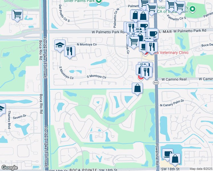 map of restaurants, bars, coffee shops, grocery stores, and more near 7456 Dublin Drive in Boca Raton