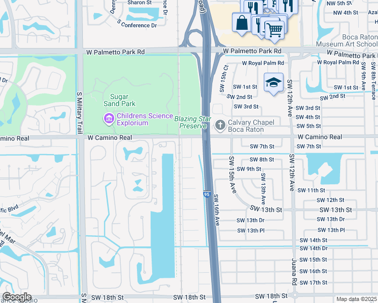 map of restaurants, bars, coffee shops, grocery stores, and more near 663 Southwest 17th Court in Boca Raton