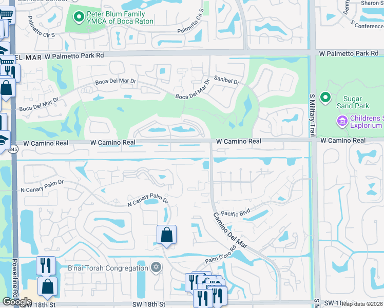 map of restaurants, bars, coffee shops, grocery stores, and more near 6088 Petaluma Drive in Boca Raton