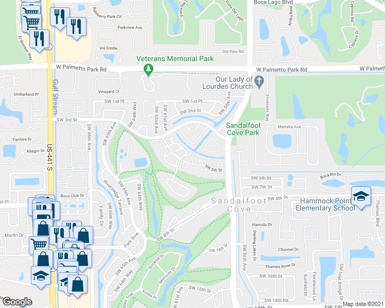 map of restaurants, bars, coffee shops, grocery stores, and more near 9327 Southwest 5th Street in Boca Raton