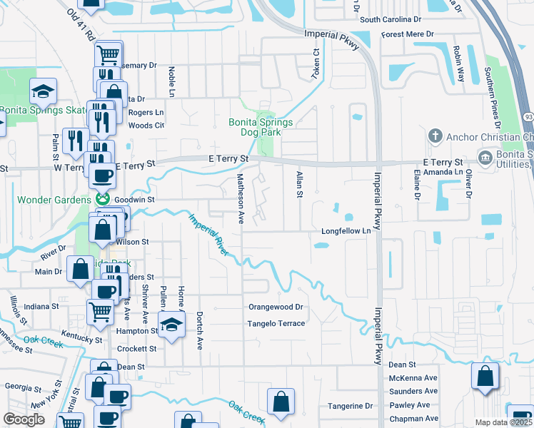 map of restaurants, bars, coffee shops, grocery stores, and more near 27111 Matheson Avenue in Bonita Springs