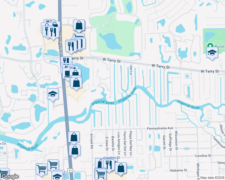 map of restaurants, bars, coffee shops, grocery stores, and more near 27181 Driftwood Drive in Bonita Springs
