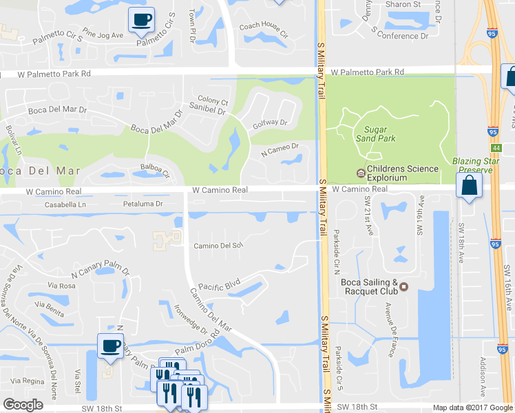 map of restaurants, bars, coffee shops, grocery stores, and more near 5732 Wind Drift Lane in Boca Raton