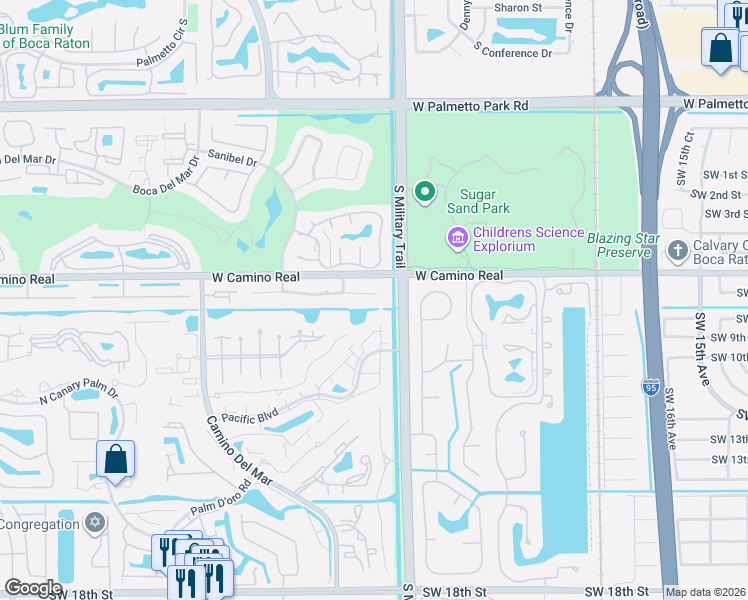 map of restaurants, bars, coffee shops, grocery stores, and more near 5560 Wind Drift Lane in Boca Raton