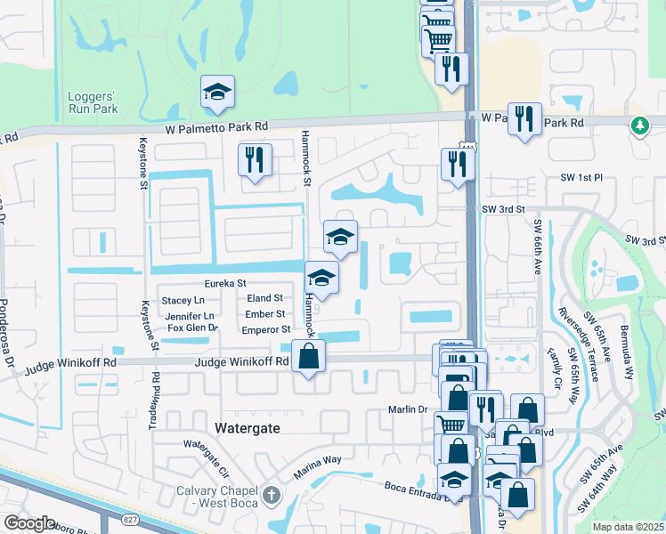 map of restaurants, bars, coffee shops, grocery stores, and more near 22400 Hammock Street in Boca Raton