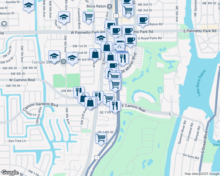 map of restaurants, bars, coffee shops, grocery stores, and more near 750 South Dixie Highway in Boca Raton