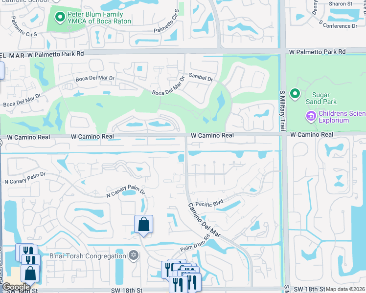 map of restaurants, bars, coffee shops, grocery stores, and more near 6010 Petaluma Drive in Boca Raton