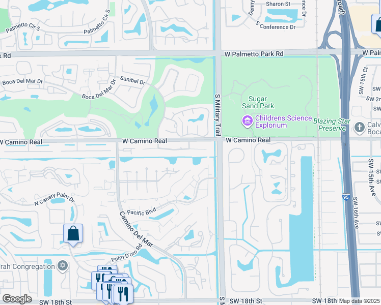 map of restaurants, bars, coffee shops, grocery stores, and more near 5660 Wind Drift Lane in Boca Raton
