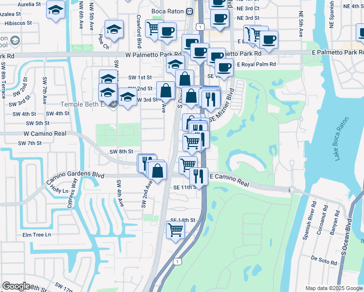 map of restaurants, bars, coffee shops, grocery stores, and more near 750 South Dixie Highway in Boca Raton