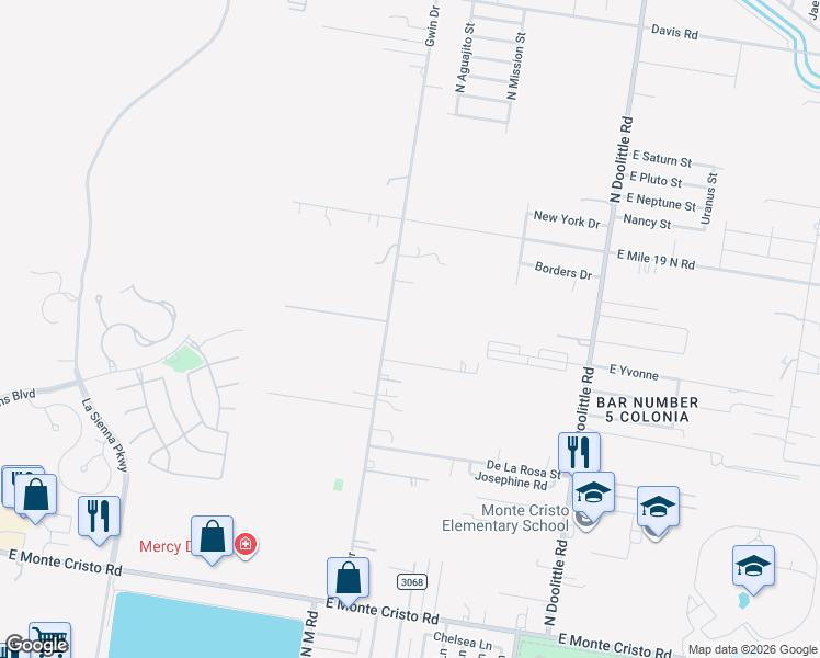 map of restaurants, bars, coffee shops, grocery stores, and more near 4318 North Gwin Road in Edinburg