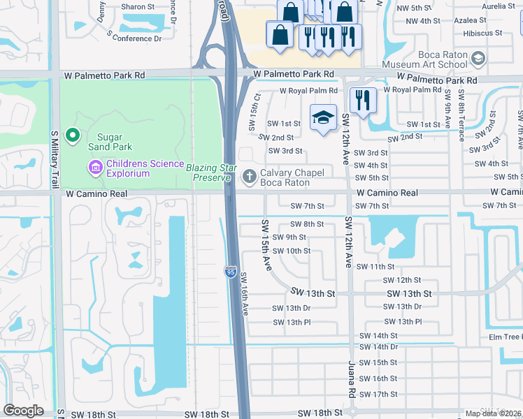 map of restaurants, bars, coffee shops, grocery stores, and more near 1500 Southwest 7th Street in Boca Raton