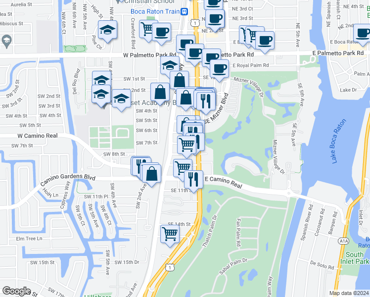 map of restaurants, bars, coffee shops, grocery stores, and more near 750 South Dixie Highway in Boca Raton