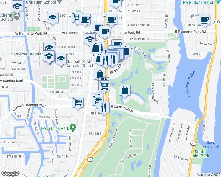 map of restaurants, bars, coffee shops, grocery stores, and more near 700 South Federal Highway in Boca Raton