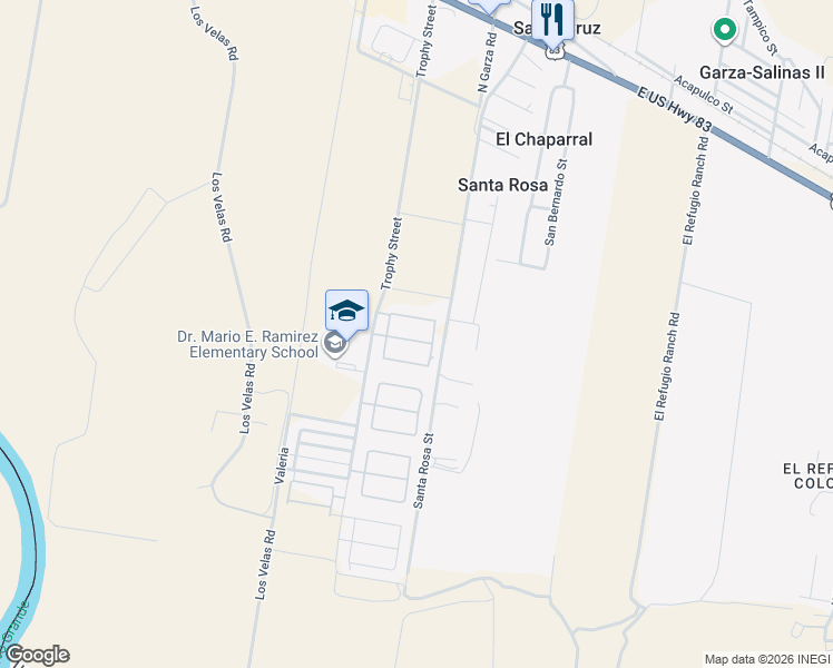 map of restaurants, bars, coffee shops, grocery stores, and more near 606 River Point Street in Rio Grande City