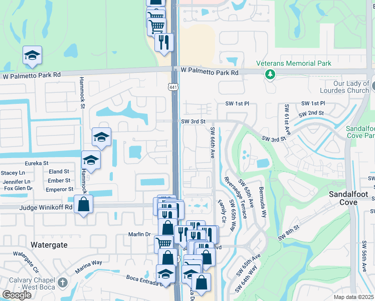 map of restaurants, bars, coffee shops, grocery stores, and more near 9860 Southwest 3rd Street in Boca Raton