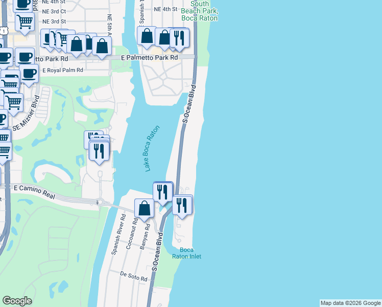 map of restaurants, bars, coffee shops, grocery stores, and more near in Boca Raton