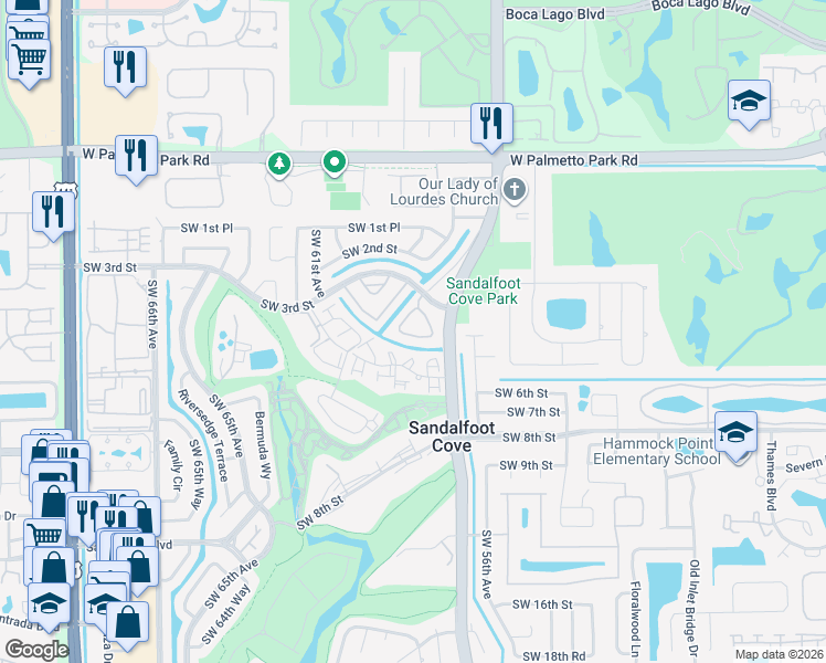 map of restaurants, bars, coffee shops, grocery stores, and more near 22356 Southwest 57th Circle in Boca Raton