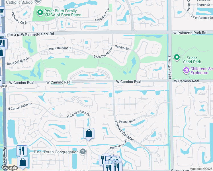 map of restaurants, bars, coffee shops, grocery stores, and more near 6053 Petaluma Drive in Boca Raton