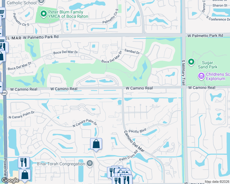 map of restaurants, bars, coffee shops, grocery stores, and more near 6088 Petaluma Drive in Boca Raton