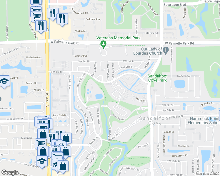 map of restaurants, bars, coffee shops, grocery stores, and more near 9500 Southwest 3rd Street in Boca Raton