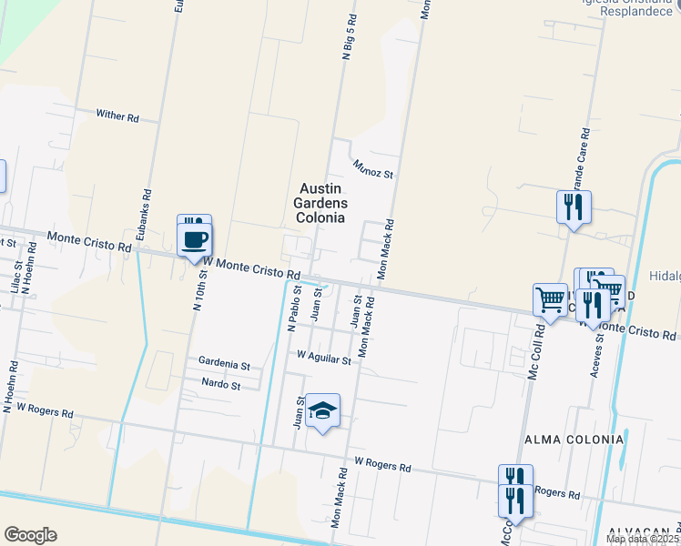 map of restaurants, bars, coffee shops, grocery stores, and more near 3804 West Monte Cristo Road in Edinburg