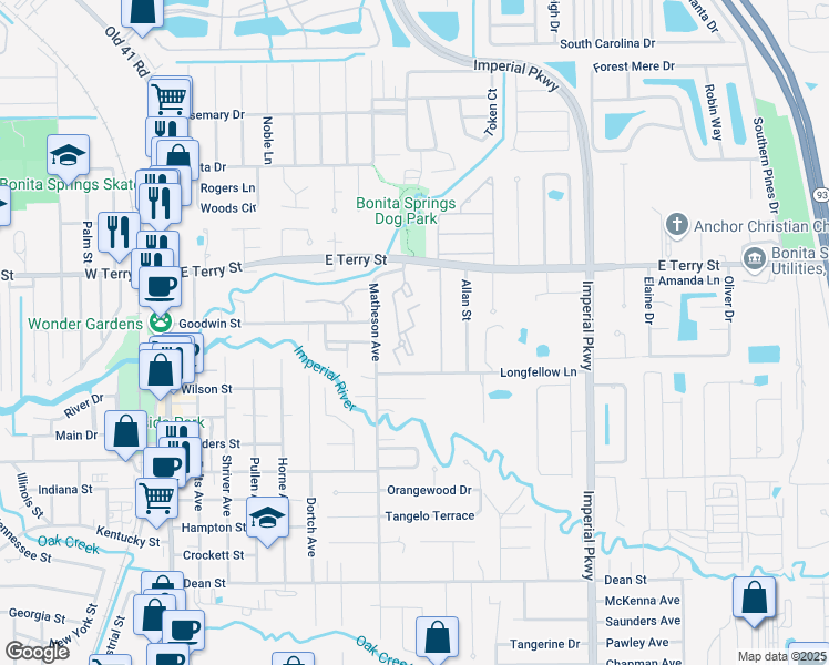 map of restaurants, bars, coffee shops, grocery stores, and more near 27081 Matheson Avenue in Bonita Springs