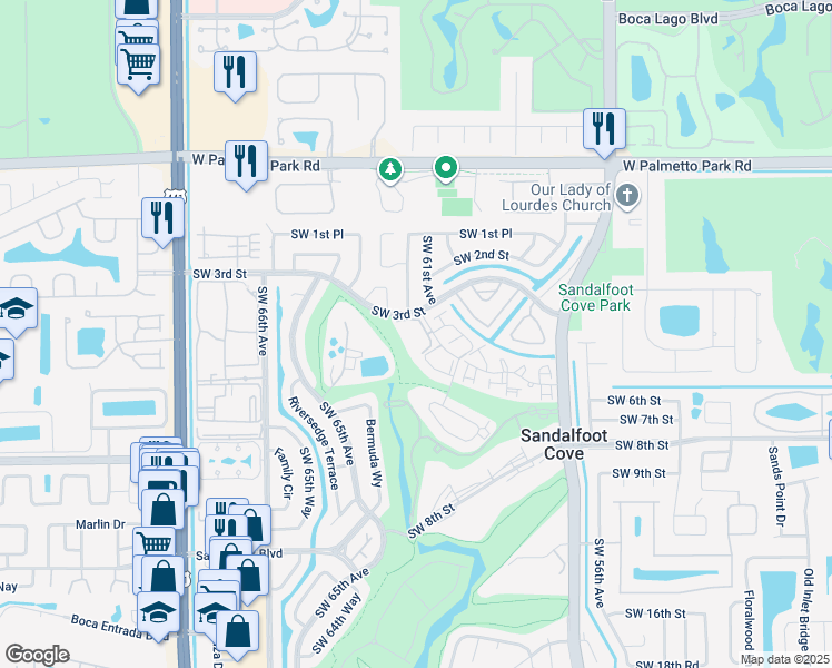 map of restaurants, bars, coffee shops, grocery stores, and more near 9500 Southwest 3rd Street in Boca Raton