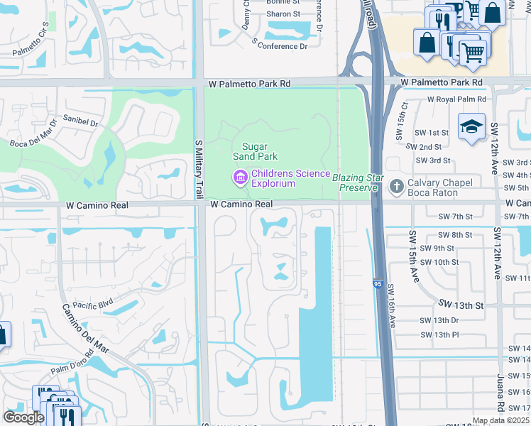 map of restaurants, bars, coffee shops, grocery stores, and more near 818 Southwest 9th Street Circle in Boca Raton