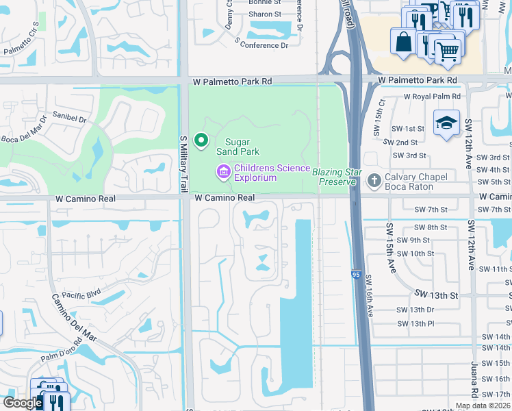 map of restaurants, bars, coffee shops, grocery stores, and more near 878 Southwest 9th Street Circle in Boca Raton