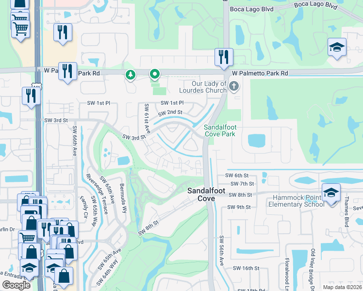 map of restaurants, bars, coffee shops, grocery stores, and more near 22356 Southwest 57th Circle in Boca Raton