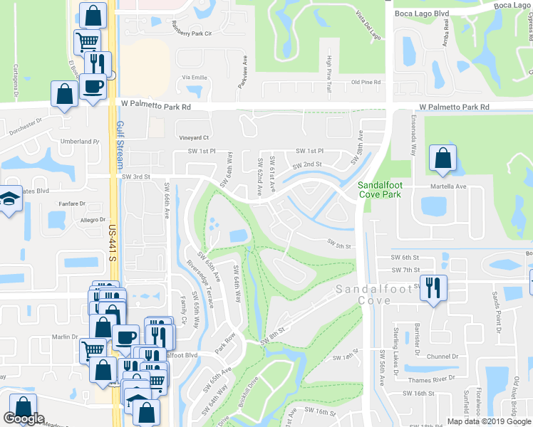 map of restaurants, bars, coffee shops, grocery stores, and more near 9500 Southwest 3rd Street in Boca Raton